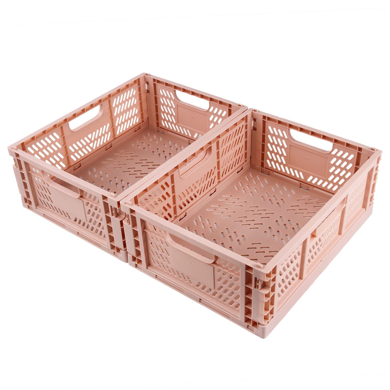 Spesh 2 Pcs Collapsible Storage Boxes Stackable Storage Baskets Folding Plastic Crates Foldable Crate Bins with Handles for Desk,Shelf,Cupboard(Pink, 40*30*15cm)