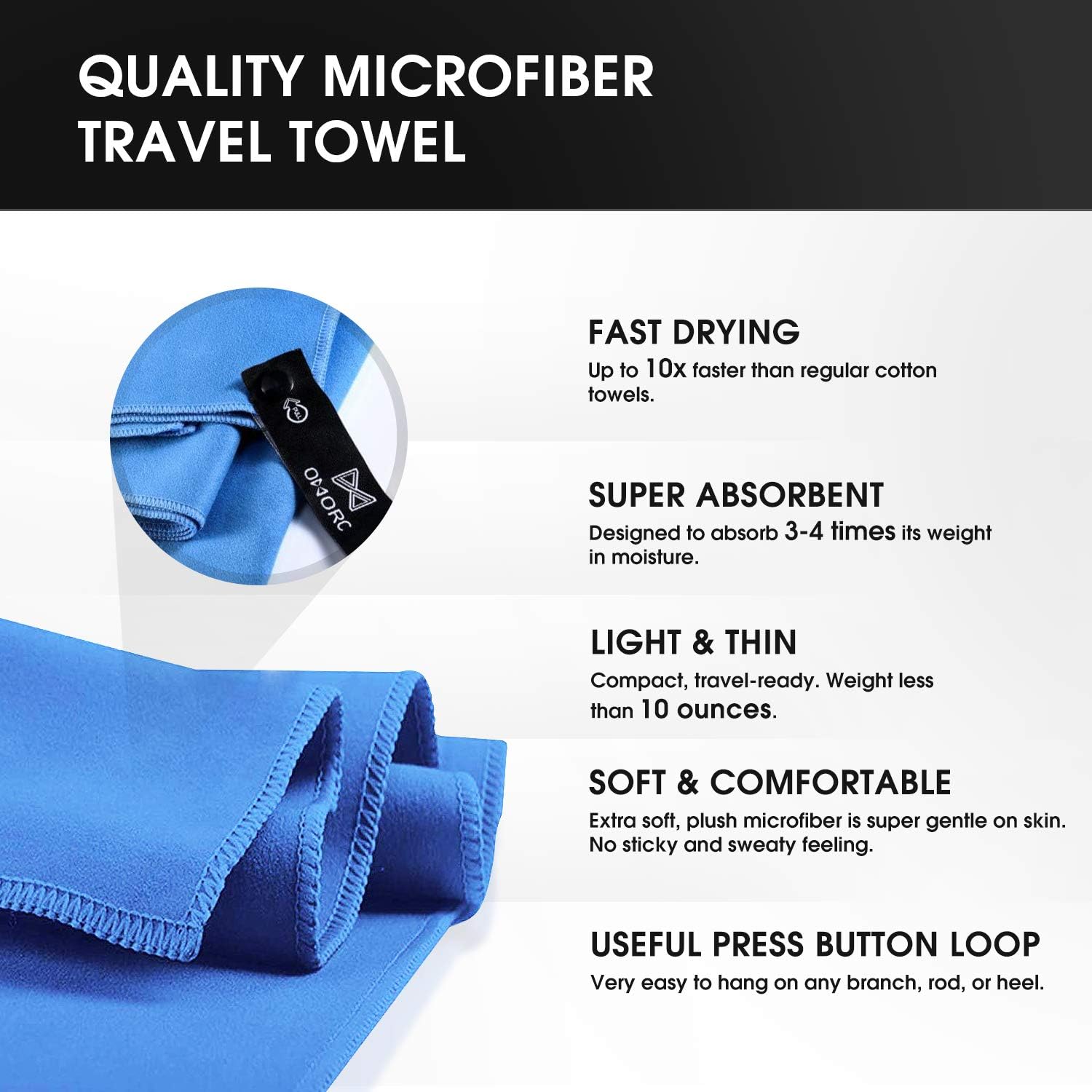 OMORC Microfiber Travel Towel, Sports Towel Set, Fast Drying Towel, 2 Pack Large(63x32in,28x15in), Super Absorbent, Ultra Compact, Lightweight for Camping, Gym, Beach, Swimming, Yoga: Home & Kitchen