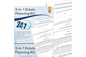 PLANNOW Estate Planning Kit Includes Last Will and Estate Kit, POA, Living Will and Medical POA and Detailed Instructions Live Legal Support