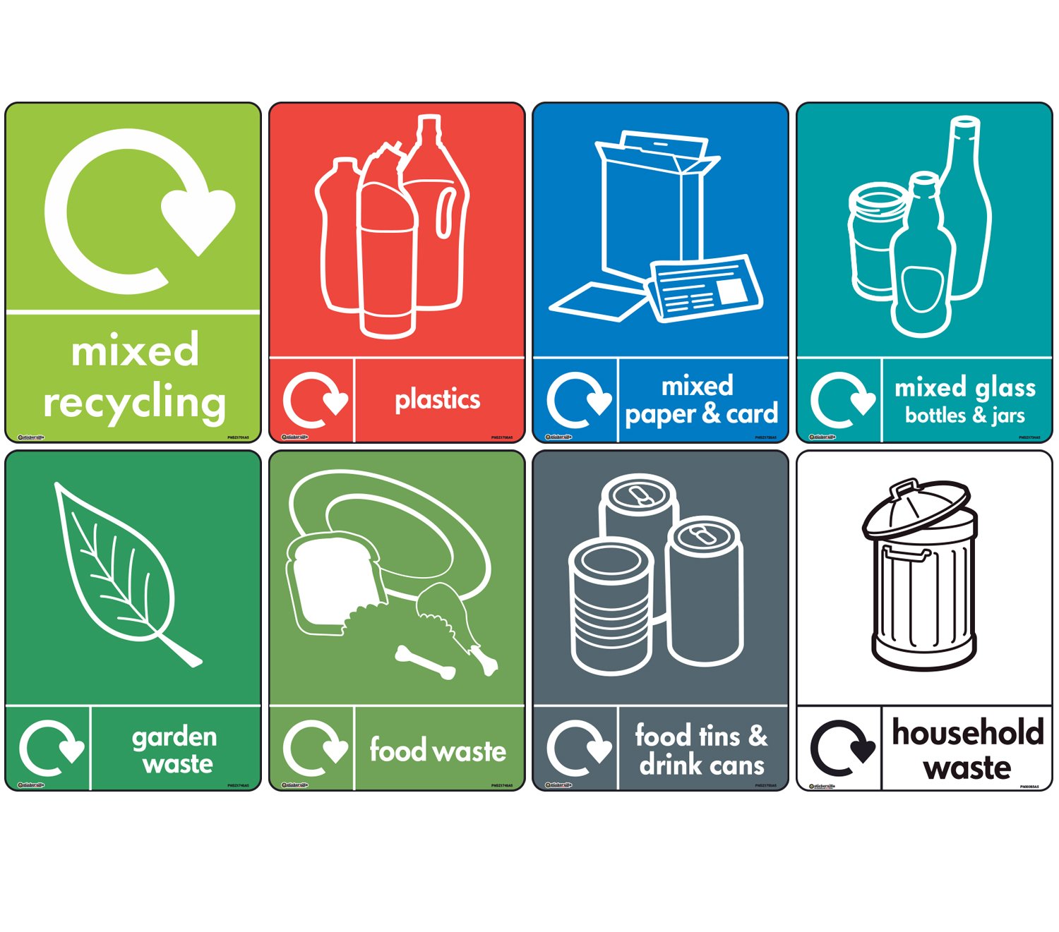 8 x WRAP Recycling Bin Set - [A5 150mm x 200mm] Self Adhesive Stickers