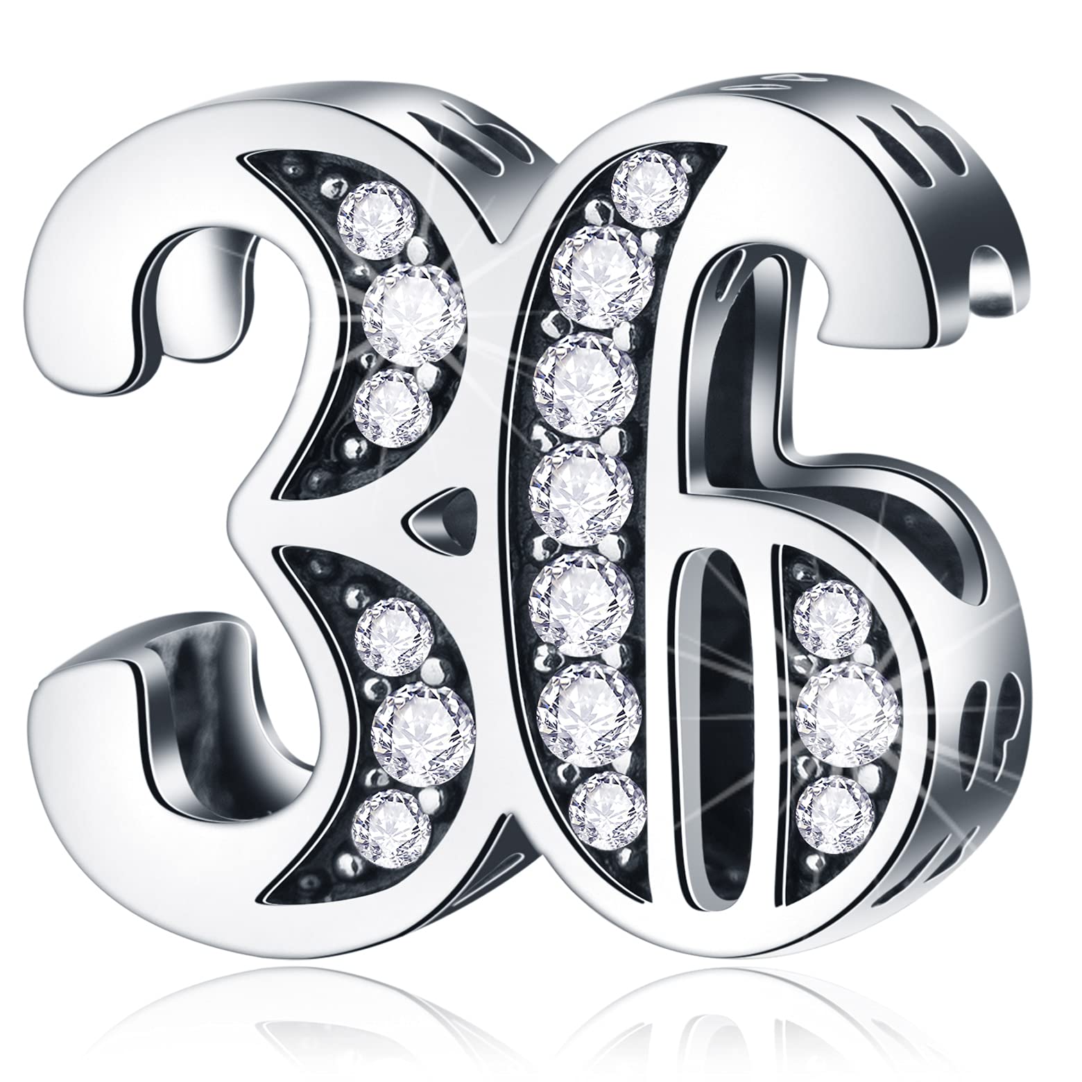 36 Birthday Charms fits Pandora Mother's Day Bracelet, 925 Sterling Silver 36th Wedding Anniversary Beads with CZ, Number 36 Years of Love Gifts for Mom/Dad/Grandma/Uncle