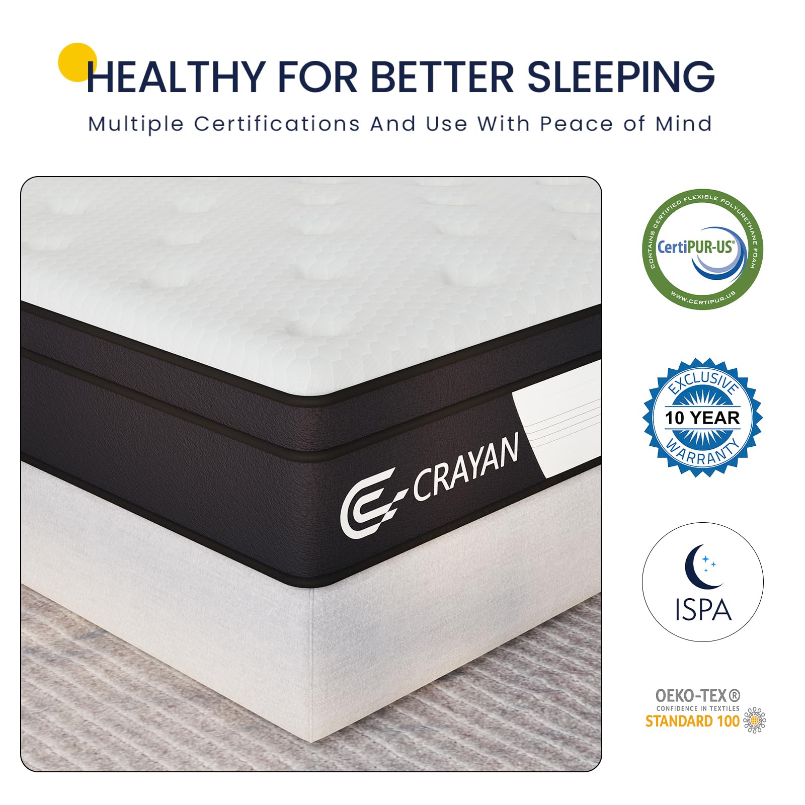 Crayan Queen Mattress, 10 Inch Queen Size Mattress in a Box, Memory Foam Innerspring Hybrid Mattress for Pressure Relief, Motion Isolation, Breathable Comfort, CertiPUR-US