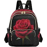 ALAZA Red Rose Flowers Small Backpack Purse for Women Travel Bag Lightweight Shoulder Bag Fashion Dayback