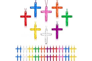 XIPENGKEJI 256 Pcs Crystal Cross Necklace, Plastic Cross Necklace Christian Gift Bulk Religious Party Favors Toy for Sunday School Church Easter Vacation Bible School Operation Christmas, 8 Colors