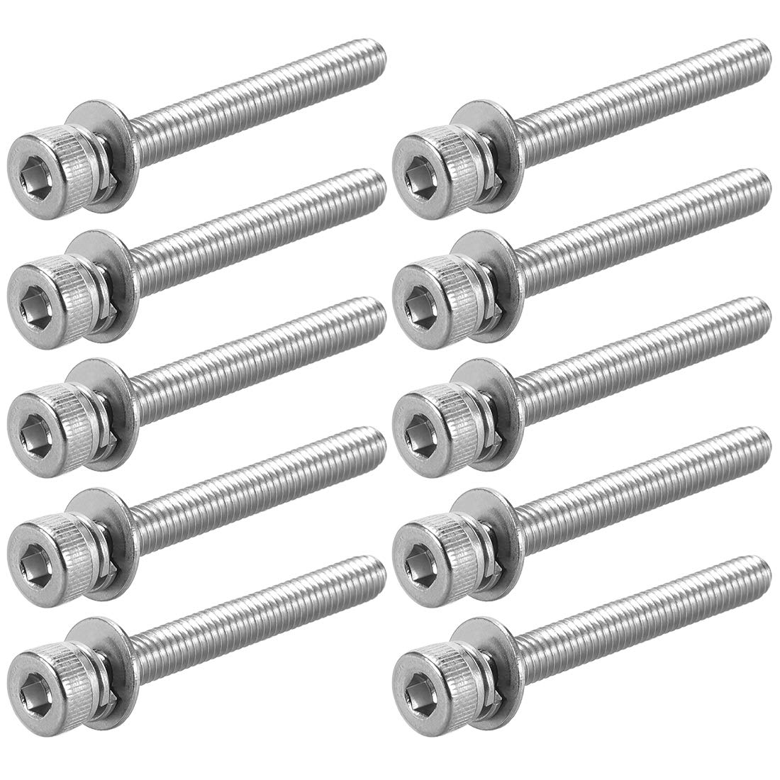 sourcing map M4 x 40mm Stainless Steel Hex Socket Head Cap Screws Bolts Combine with Spring Washer and Plain Washers 10pcs