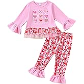 Ovmxqso Toddler Girl Valentines Outfit Baby Ruffle Sleeve Shirt Flared Pant Set St Patricks Day Clothes