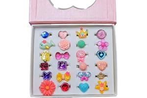 SWARKOL Children Kids Little Girl Adjustable Jewelry Rings in Box, Girl Pretend Play and Dress Up Rings, Little Girls Gift, Valentine's Day Gift