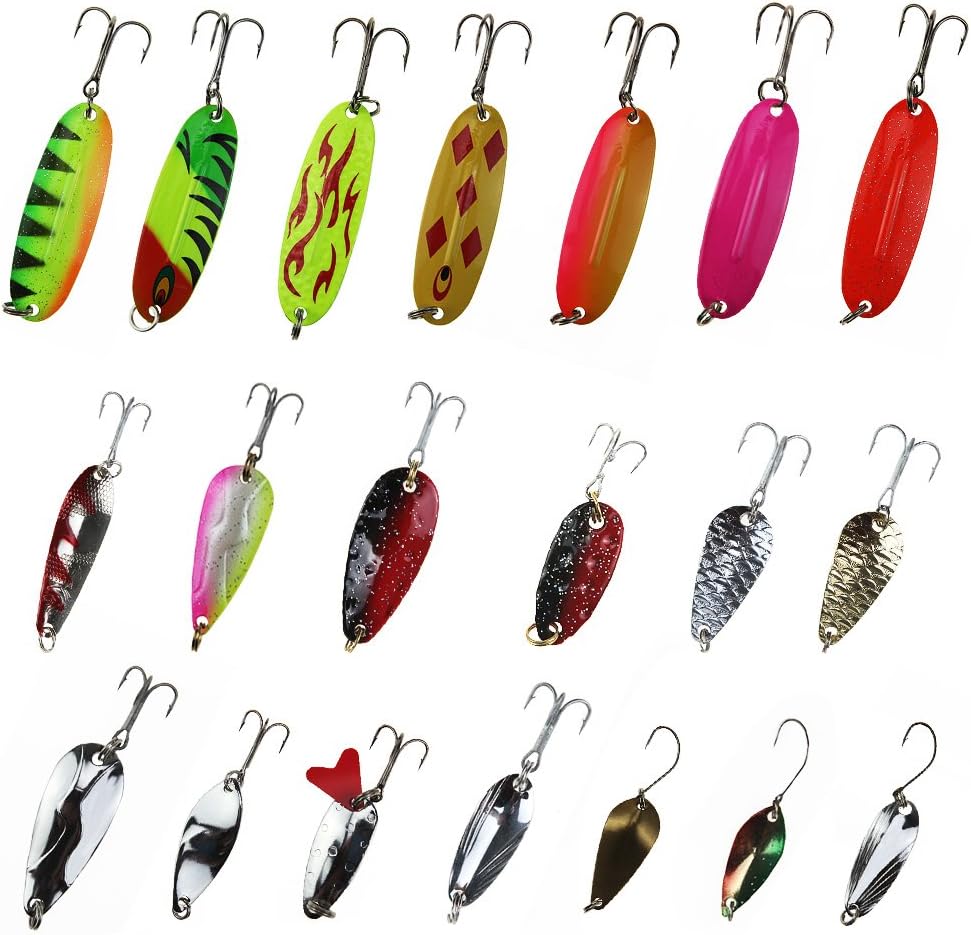 RUNATURE Trout Lures Set Kit Saltwater Trolling Spoons Single Hook Fishing Spoons Combo with Fishing Tackle Box for Walleye Pike Salmon (Fishing Spoon Ⅱ 20)