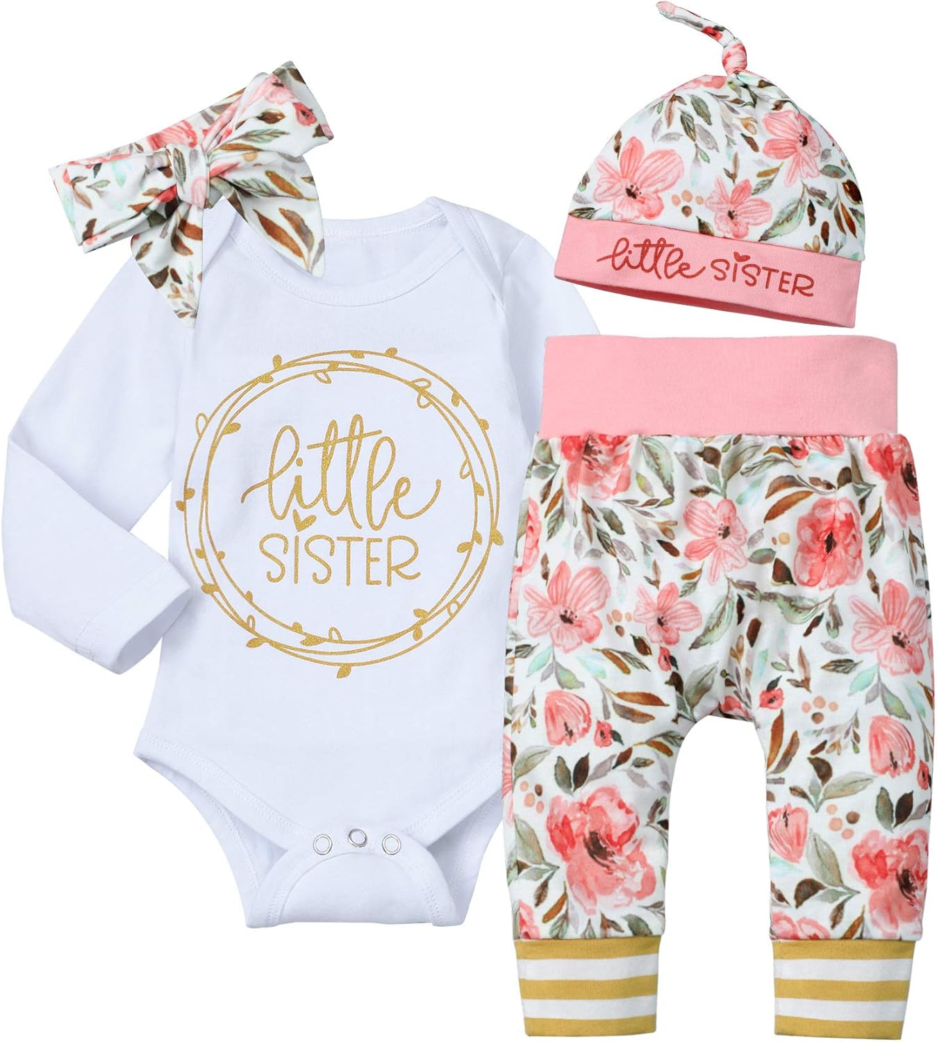 Newborn Baby Girl Clothes Infant Floral Hooded Romper Onesies Jumpsuit 3PCS Newborn Girl Outfit: Clothing