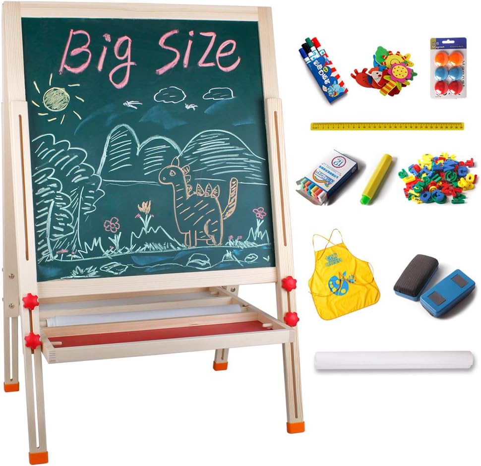 Life&Fun Kids Art Easel Large Adjustable Height Double-sided Drawing Board with Paper Roll and Accessories