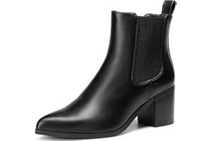DREAM PAIRS Women's Retro Elastic Chelsea Ankle Boots Fashion Low Chunky Block Heel Pointed Toe Fall Heeled Booties Shoes