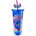 Silver Buffalo Lilo and Stitch Cosmic Surfer Name Plastic Cold Cup with Lid and Topper Straw 24 Ounces, 24oz Stitch Cosmic, 24oz