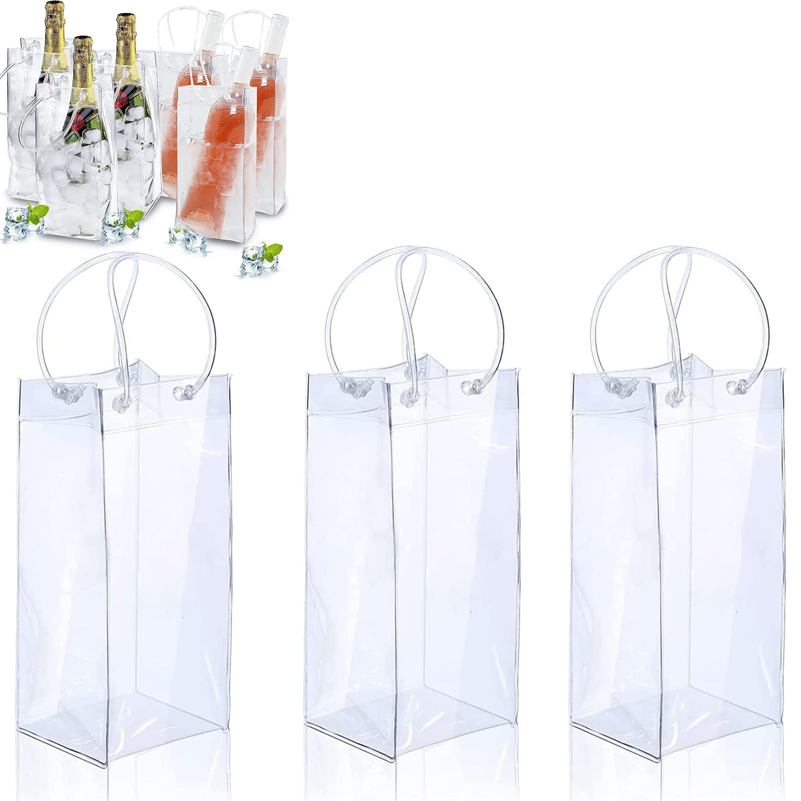 Bztzhm 3Pcs PVC Clear Wine Cooler Bag, Ice Wine Bag, Ice Bag for Wine Beer Bottle, Leak-Proof Ice Bag for Chilled Drinks, Champagne, Beer, Outdoor, Party, Camping, Taverns