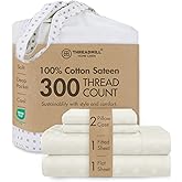 Threadmill 100% Cotton Sheets for King Size Bed | 4 Pc King Bed Sheets Set | Soft, Breathable Lightweight Damask Sateen for All-Season Use | Snug Fit Elastic Deep Pocket King Sheets | Ivory