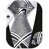HISDERN Mens Ties Set Stripe Plaid Ties for Men and Pocket Square Cufflinks Formal Silk Necktie Wedding Business