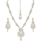 Touchstone Indian jewelry sets for women maang tikka wedding guest gold necklace bollywood jewellery set pageant elegant prom bride accessories western crystal chunky rhinestone necklaces