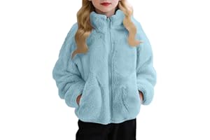 Generic Girls Winter Jacket Zip Up Fuzzy Fleece Coats Stand Collar Casual Sherpa Jackets Kids Plush Outerwear with Pockets