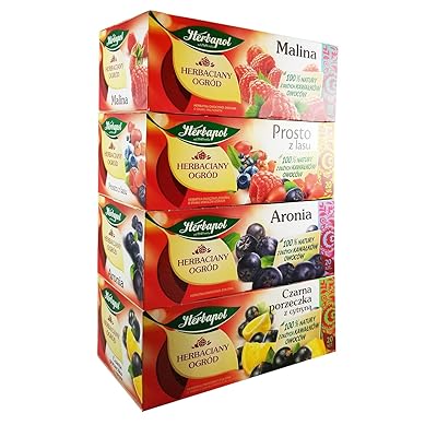 Herbapol Herbal Fruit Infused Tea (Variety Pack) Raspberry, Forest Fruit, Black Currant with Lemon &amp; Aronia Tea Natural Flavor - 20 Silk Tea Bags Each