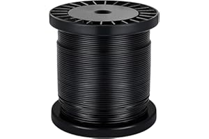 FOLUXING 100Ft Wire Rope, 304 Stainless Steel Black Vinyl Coated Wire Rope, Outdoor Light Guide Wire, 1/16 Inch Coated to 3/32 Inch for Hanging String Lights, Globe Lights and Lanterns
