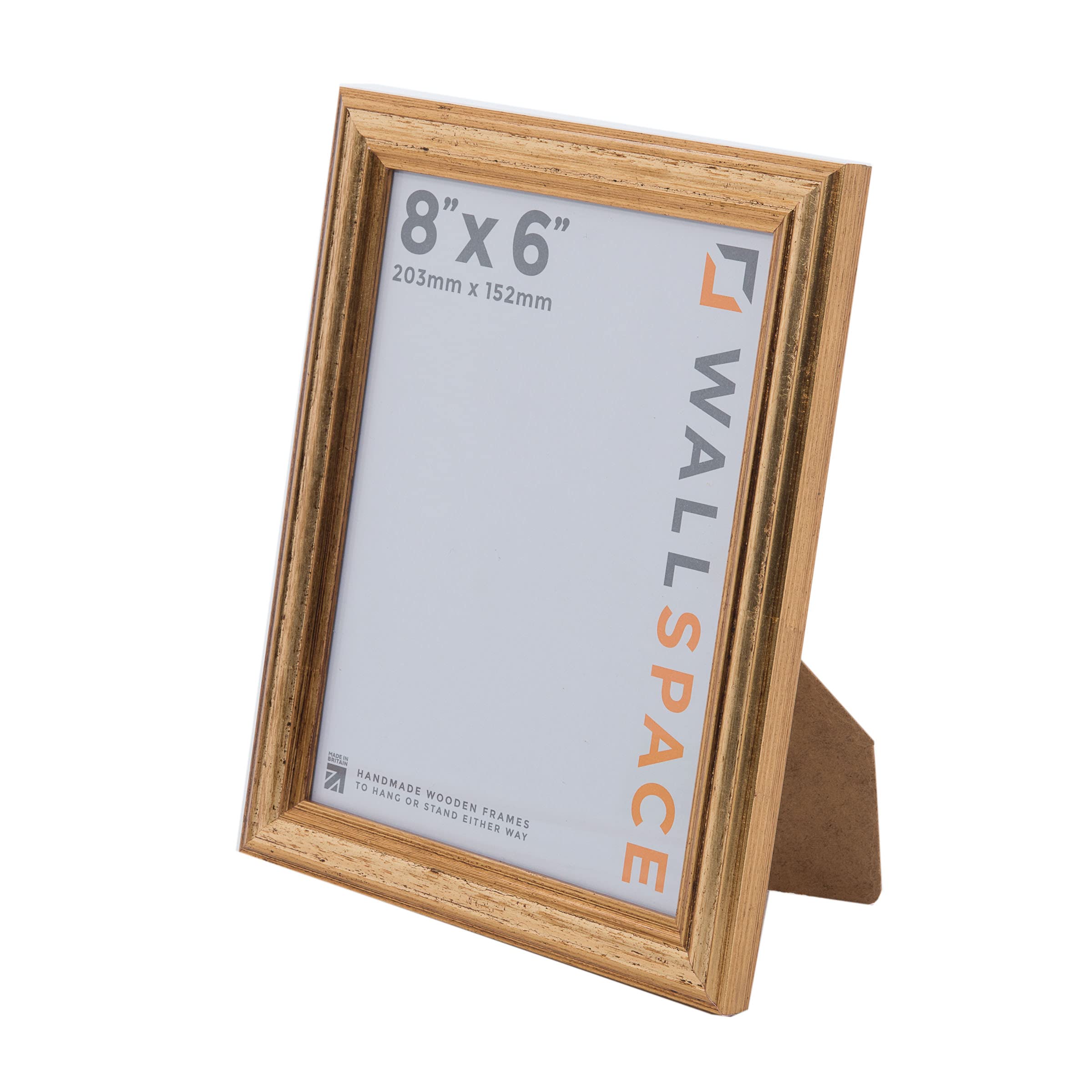 Wall Space 8x6 Gold Picture Frame | Gold 6x8 Photo Frame | 8 x 6 inch | 203x152mm | 20.3x15.2cm | Solid Wood Wooden with Real Glass | Handmade in UK — image 1