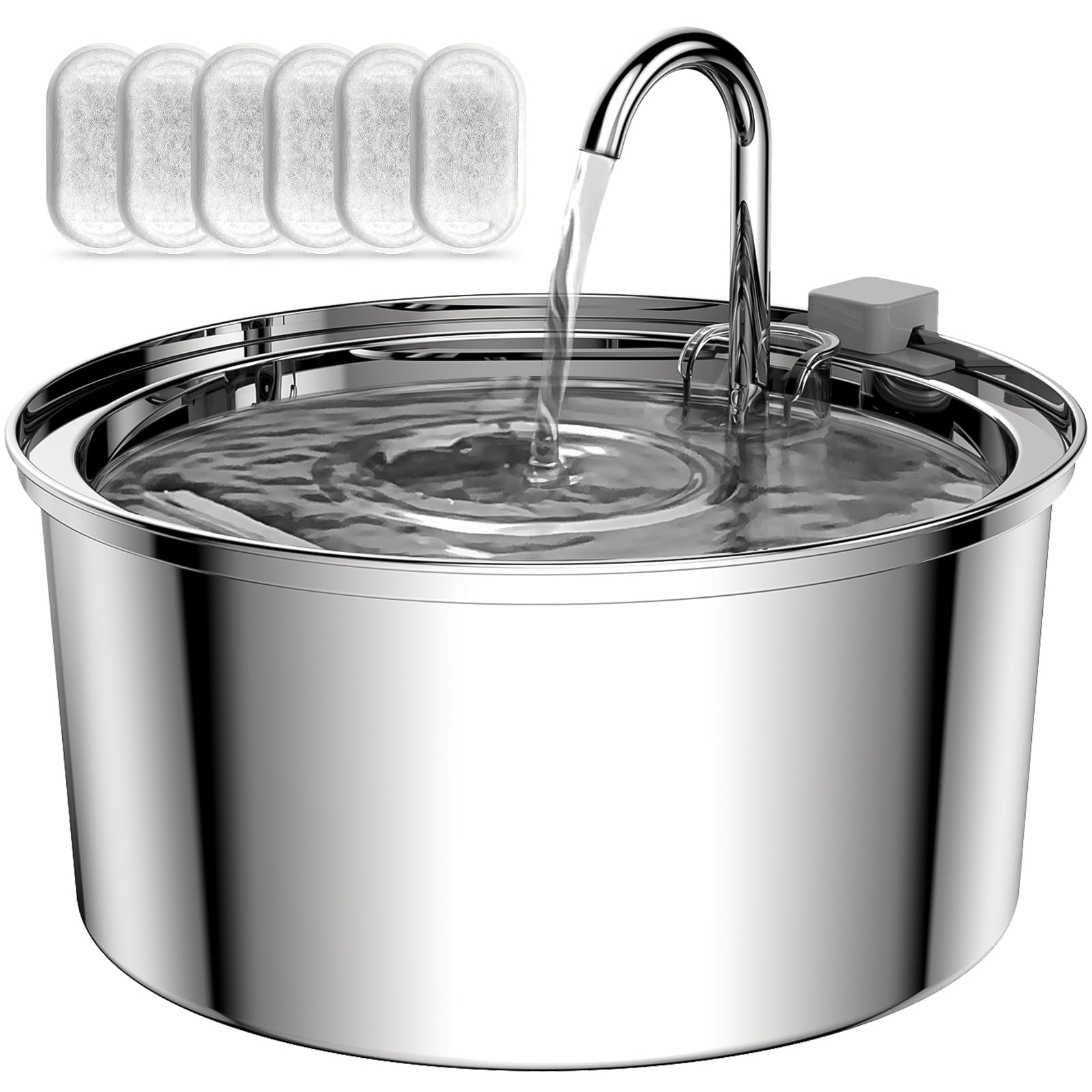 TOMXCUTE Cat Water fountain 3.2L, Stainless Steel Cat Fountain, Metal Cat Drinking Fountain dishwasher safe, Water dispenser for cats and dogs, with upgraded pump and 6 replacement filters — image 1