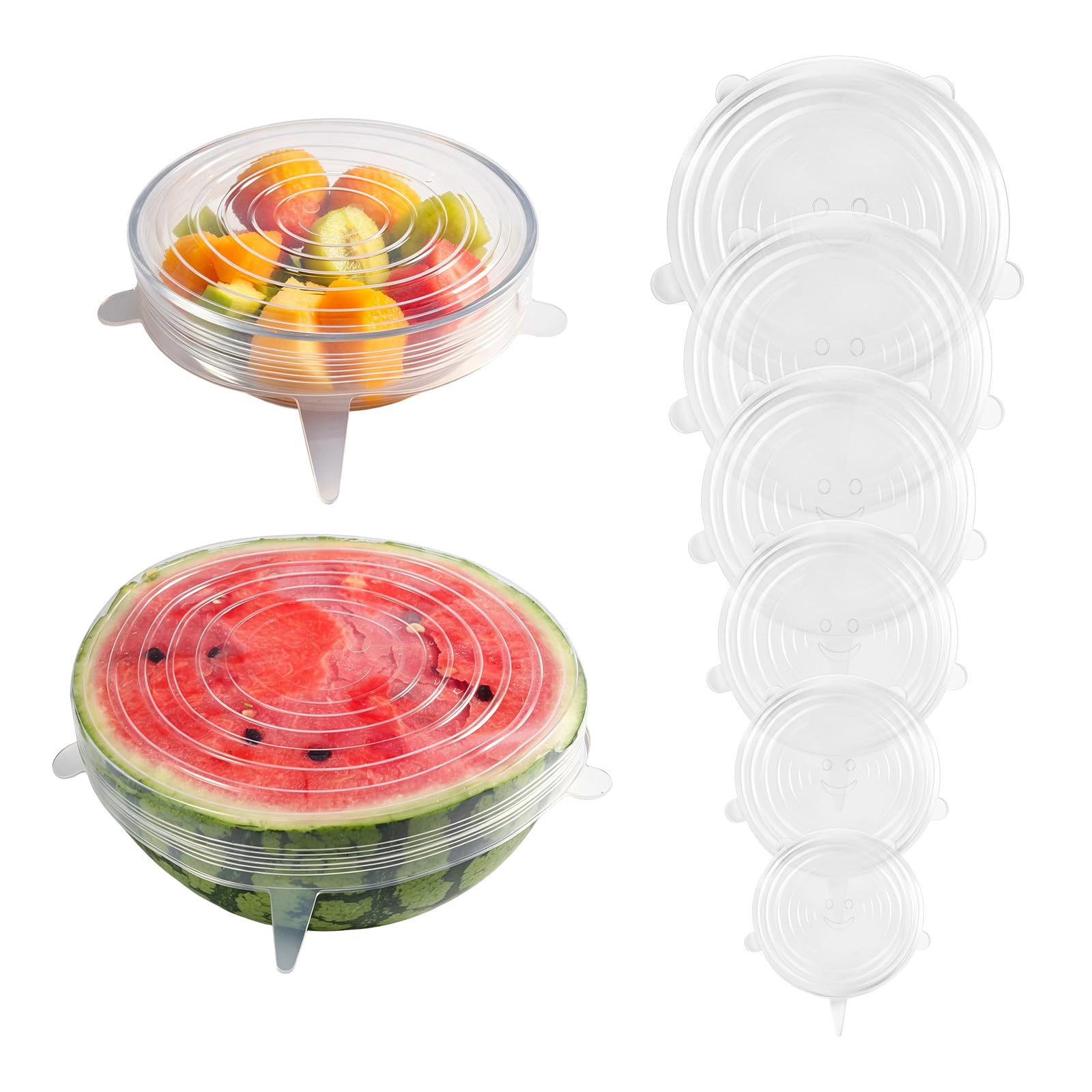 GRIDAF Reusable Silicone Stretch Fresh-Keeping Lids, 6 Sizes 2.6/3.6/4.4/5.5/6.3/7.5 Inches Food Storage Covers, Fit Cup, Bowl, Plate, Fruit and Glass Bowl to Keep Food Fresh