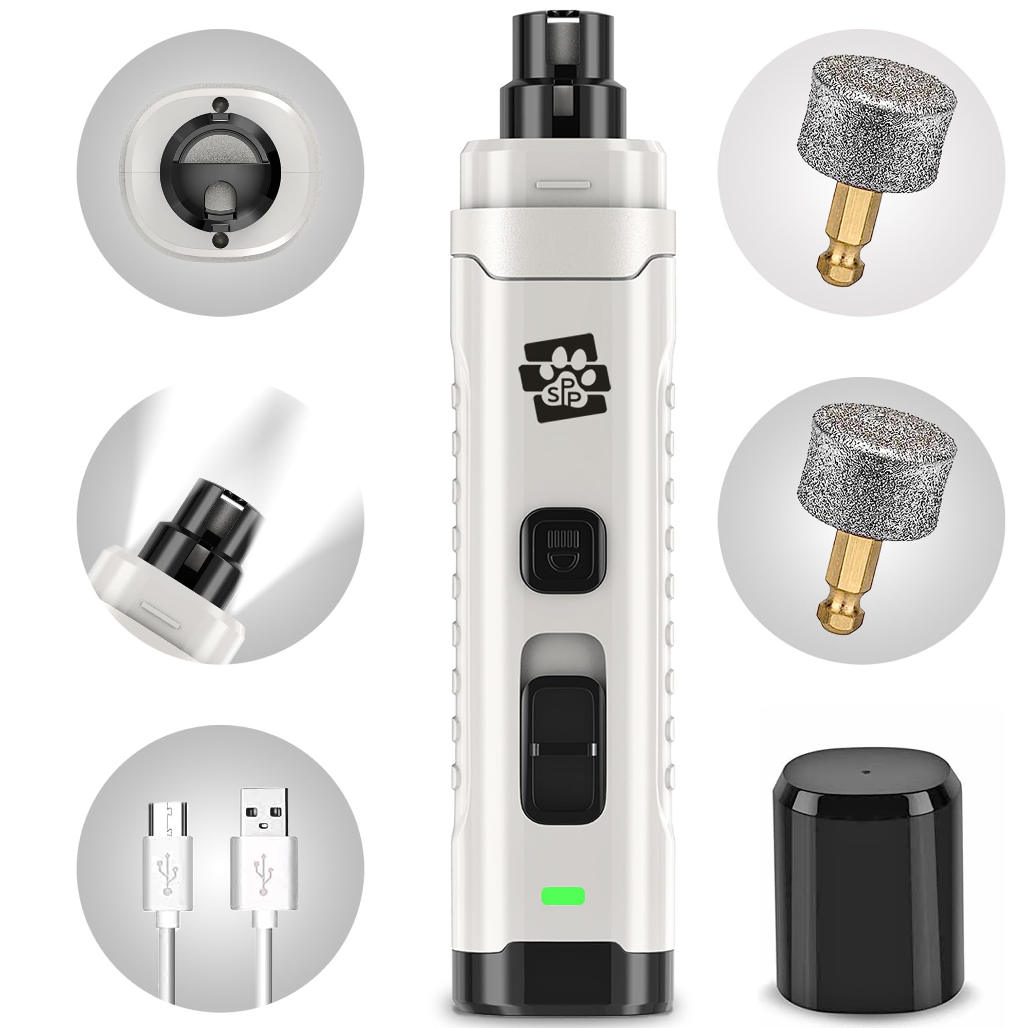Photo 1 of Soft Pet Paws Dog Nail Grinder - Ultra Quiet Operation - Upgraded Dog Nail Trimmer with 2 LED Lights - 2-Speed Rechargeable Nail Grinder - for Small, Medium and Large Dogs - Extra Grinding Head
