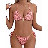 Tainehs Women's Sexy Halter Bikini Set Triangle Top String Swimwear Two Piece Swimsuits Cheeky Bathing Suit