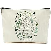 Bible Verse Makeup Bag for Women, Watercolor Leaves Portable Travel Organizer Toiletry Cosmetic Bag with Zipper, Roomy Makeup Bags Skincare Pouches Travel Accessories, Christian Gifts