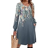 Zeagoo Fall Dresses for Women Long Sleeve Casual Pleated V Neck Dress 2025 A Line Tunic Dress