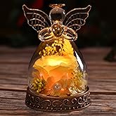 Aastin Preserved Real Rose in Glass Angel Figurine with LED Light, Angel Gifts for Women, Mom, Grandma on Mother's Day Christmas Birthday (Yellow)