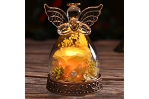 Aastin Preserved Real Rose in Glass Angel Figurine with LED Light, Angel Gifts for Women, Mom, Grandma on Mother's Day Christmas Birthday (Yellow)