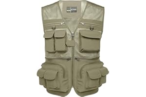 Flygo Men's Fishing Vest Utility Lightweight Outdoor Travel Safari Photo Cargo Vest with 16 Pockets