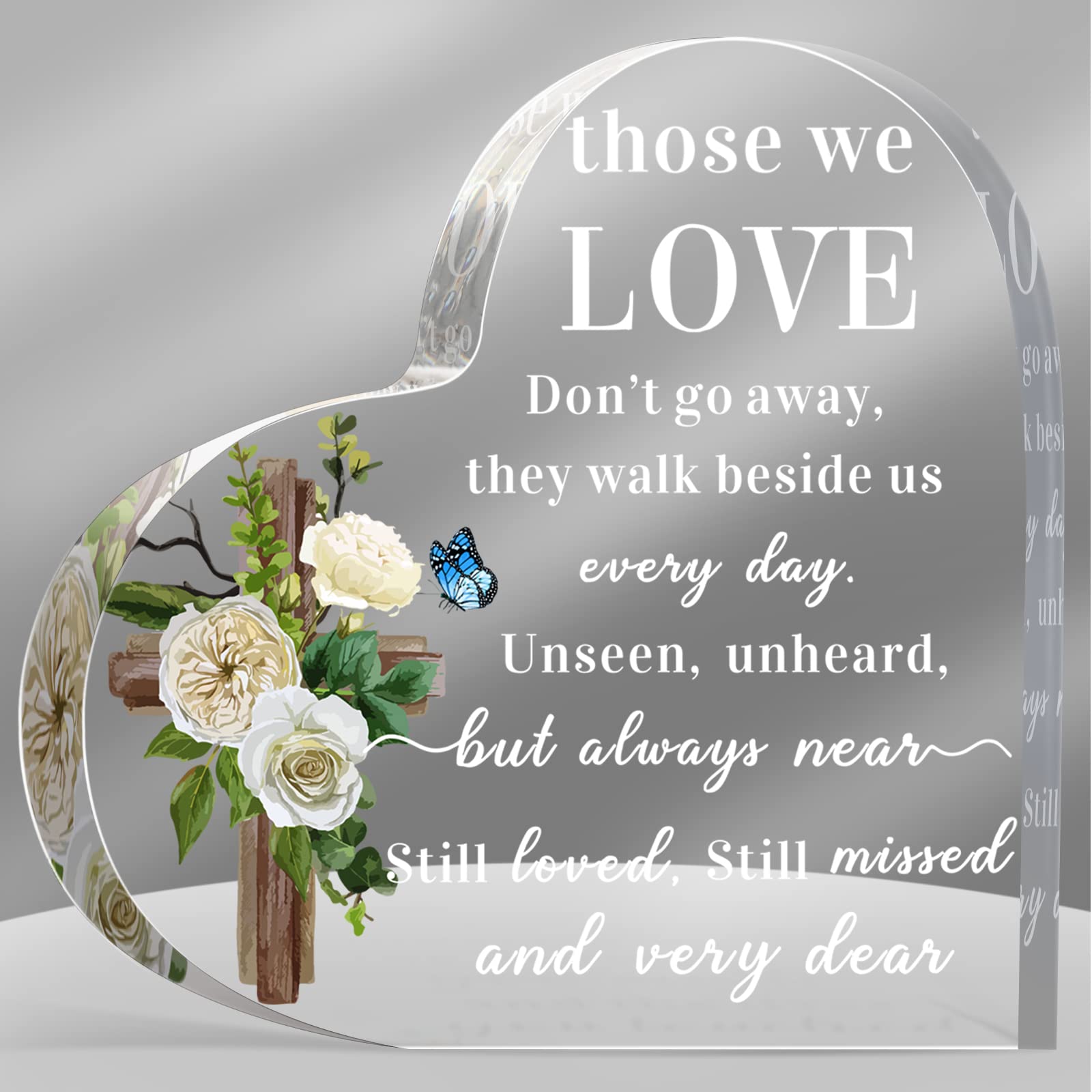 Photo 1 of ***PRINTED BACKWARDS*** Jetec Bereavement Gift Acrylic Heart Sympathy Memorial Gift for Loss of Loved One Condolence Remembrance Keepsake Table Decor for Mom Dad Grandma Friend Remembrance Decor(Classic Style)