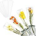 Framendino, 100 Pack Single Rose Clear Bags Flower Packaging Bag Floral Bouquet Wrapping Paper for Birthday Gift Valentines Day