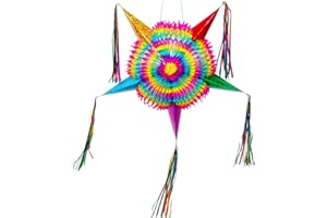 Celly Party Mexican Star Pinata, 32 Inch Large Rainbow Pinata, Foldable Fiesta Decoration for Kids Birthday, Cinco de Mayo, Dia de Los Muertos