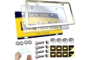 ZXFOOG License Plate Frame Cover Kit- Clear Flat Plate Cover & Stainless Steel Car Tag Holder, Unbreakable Novelty Protector Fit Standard US Plate, Mount Screws, Chrome Caps, 1 Pack for Front or Rear