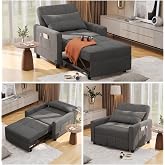 Aiho 3-in-1 Sleeper Chair Bed Convertible Sofa, Dark Gray | Convertible Chair, Recliner and Bed in One. Linen Fabric with Sturdy Frame, Ideal for Apartments and Small Spaces