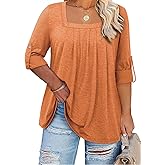 Siddhe Plus Size Tops for Women 3/4 Rolled Sleeve Tunics Square Neck Top Casual Loose Fit Shirt Blouses