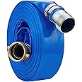 1-1/4" x 50ft PVC Lay Flat Water Pump Discharge Hose with NPT Pin Lug and Nipple Fittings, Heavy Duty Reinforced Pool Backwash Hose Assembly