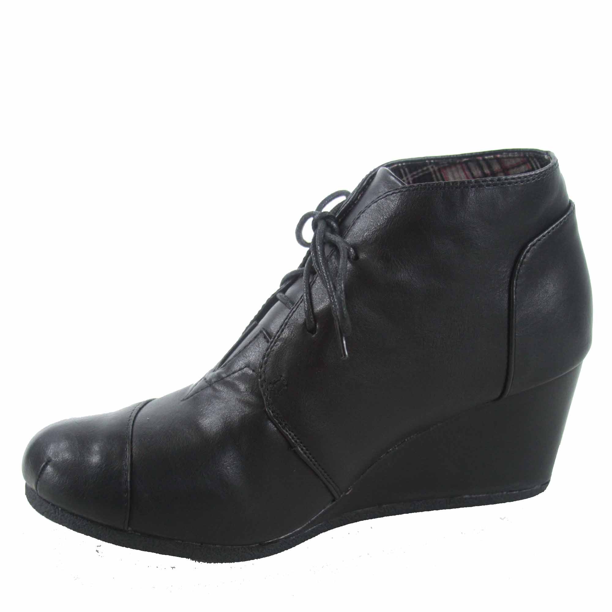 Forever Link Patricia-11 Women's Casual Ankle Booties Lace up Low Wedge Shoes (7 B(M) US, Black) - Image 3