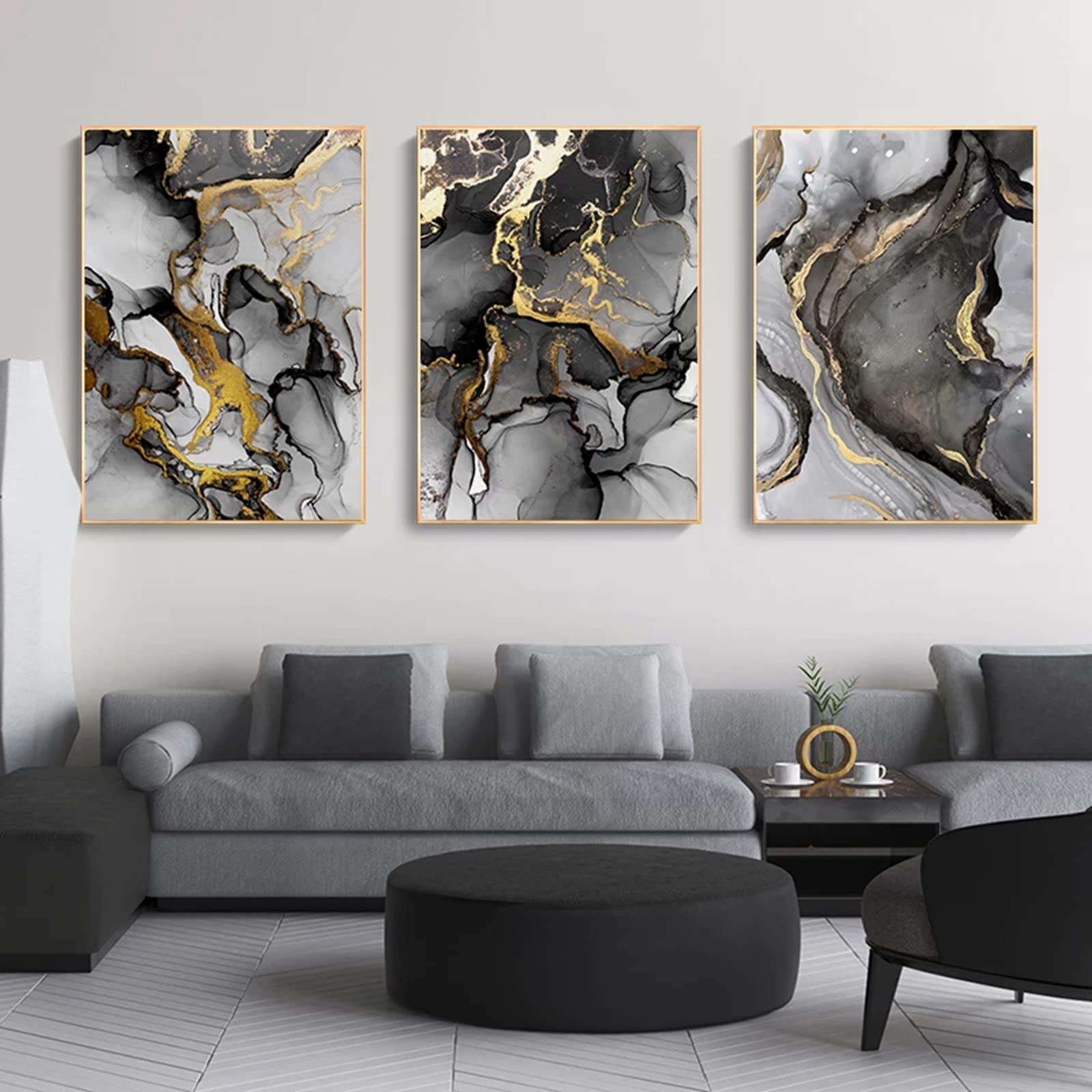 HEHGVCF Wall Pictures Black Grey, Home Decor Picture 50 x 70 cm, Grey Texture Marble Picture on Canvas Non-Woven Living Room Canvas Pictures Decor Frameless (C.50 x 70 cm)