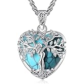 EUDORA Tree of Life Necklace with Moonstone Amethyst Obsidian Turquoise Healing Crystal for Women, Silver Plated Copper Mother Tree of Life Pendant Amulet Energy Jewelry, Gift for Women Mom, 20"+2"