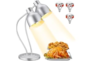 SVKLHY Food Heat Lamp: [Rapid-Heating Bulbs Included] [Steady Heating] Commercial Food Warmer Lamp, Electric Heat Light for Catering Food Warming Light for Buffet Parties (Painted Silver, 32" (2-Head))