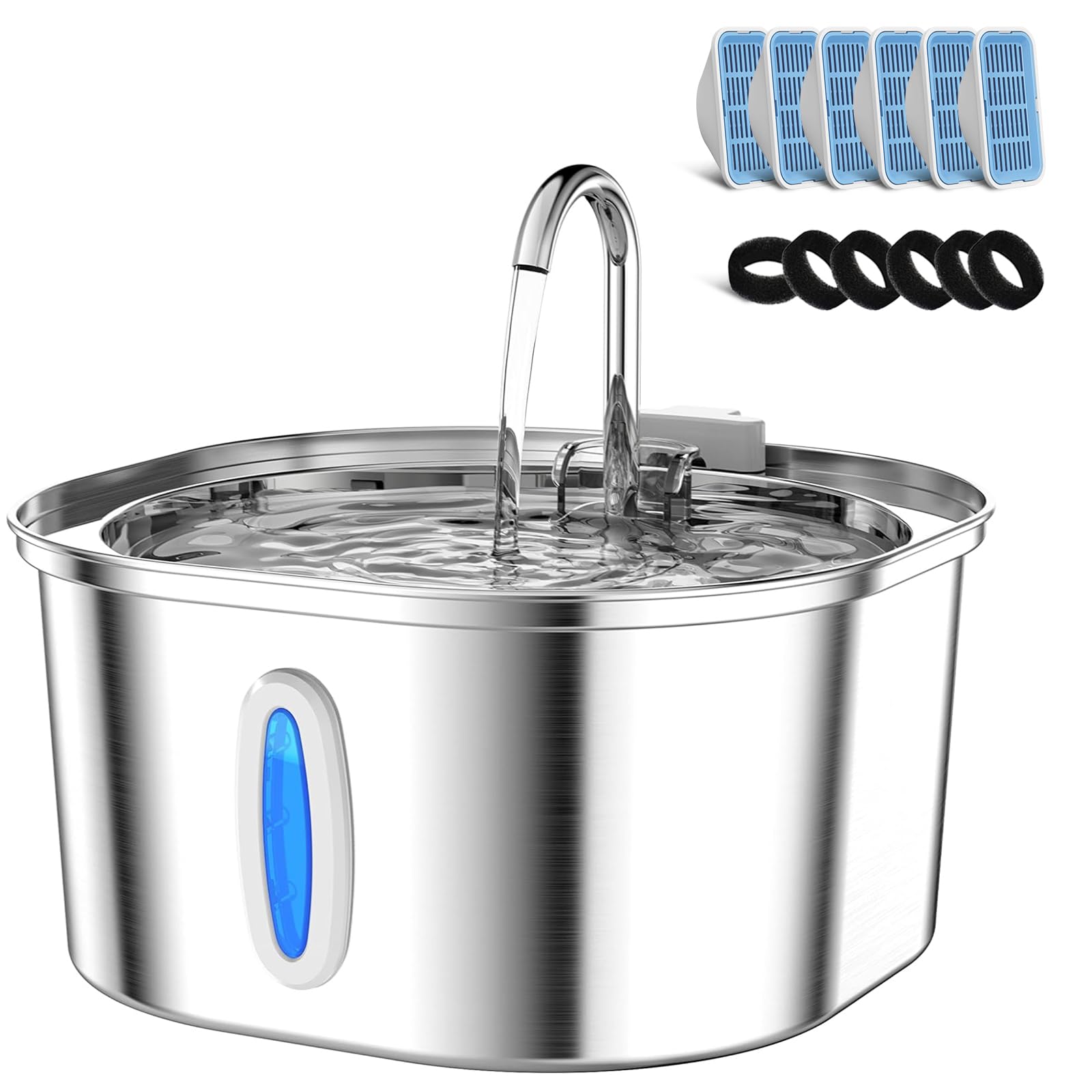 Photo 1 of Cat Water Fountain - 3.2L/108oz Stainless Steel Pet Water Drinking Fountain for Cats Indoor, Dog Water Fountain with Water Level Window and 6 Filters + 6 Sponges