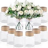 12 Pcs Plastic Bud Vases for Centerpieces Clear Flower Vase with Hemp Rope Ribbon for Wedding Decorations Floral Vase Bulk for Housewarming Home Decor Floral Arrangements (Cylinder)