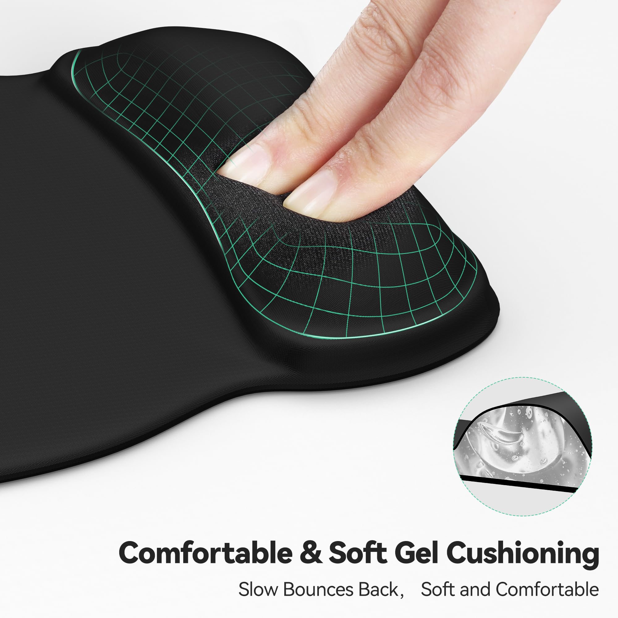 TECKNET Mauspad mit Gelkissen, Ergonomisches Mousepad mit Handauflage, Glatter Handgelenkstütze zur Schmerzlinderung, rutschfeste PU-Basis, Komfort Mauspad für Büro Home und Gaming 3