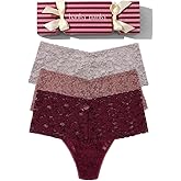 Hanky Panky - Cross Dye Lace Retro Thongs for Women: Christmas Cracker Edition | One Size (4-14) | Florence, Corageous Coral, Enchanted Rose, Intuition Pink, Evening Pour | Everyday Underwear | 3 pack