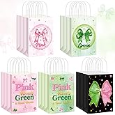Kolldenn 30 Pcs Pink and Green Party Favor Bags Halloween Witch Paper Candy Bags with Handle Princess Witch Hat Goodie Bag Gifts Birthday Party Decorations for Halloween Musical Holiday Event Supplies