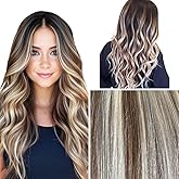 Envie Me Luxury Hair Extensions Clip In Remy Cuticle Intact Double Drawn Seamless Straight Real Human Hair #P6/1001 brown with light blonde mix 20 inches 8 pieces 20 clips